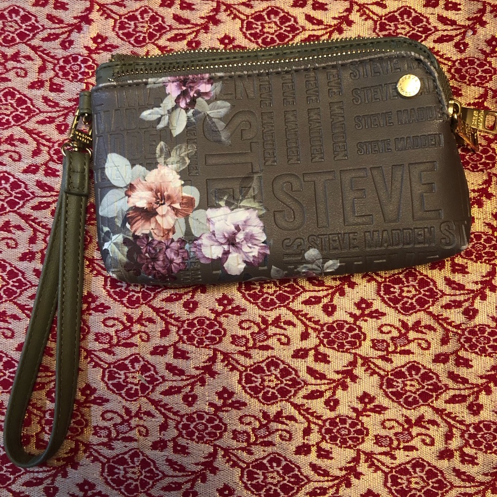 Steve Madden Embossed Floral Wristlet Sage color and Pastels